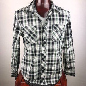 Eighty-Eight Casual Dress Button Shirt XL Black/Gray Plaid Striped